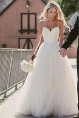 Wedding Dress with Long Spaghetti Straps in Tulle