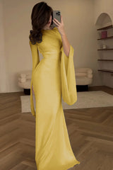 Elegant Ivory Evening Dress Chiffon Long Sleeves Mermaid Dress
