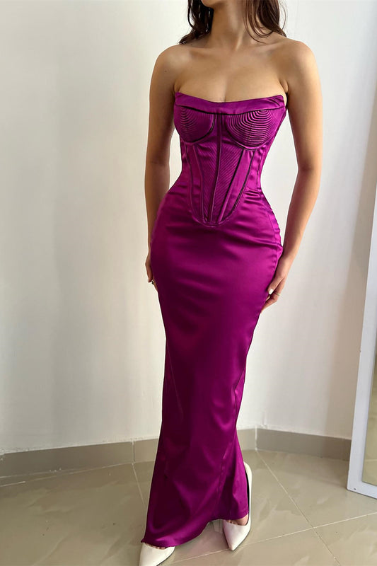 New Arrival Purple Strapless Sleeveless Mermaid Prom Dress On Sale