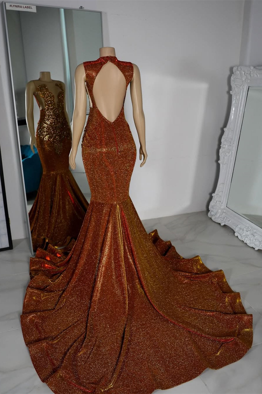 Modern Burnt Orange Sleeveless Prom Dress Mermaid Long With Beadings