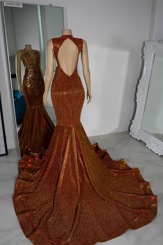 Modern Burnt Orange Sleeveless Prom Dress Mermaid Long With Beadings