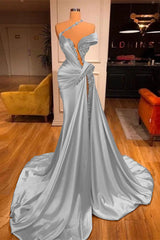  Off-the-Shoulder Mermaid Prom Dress Long Beadings with High Split