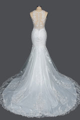 Elegant Mermaid Wedding Dress with Beaded Appliques and Scoop Jewel Neckline