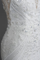 Elegant Mermaid Wedding Dress with Beaded Appliques and Scoop Jewel Neckline