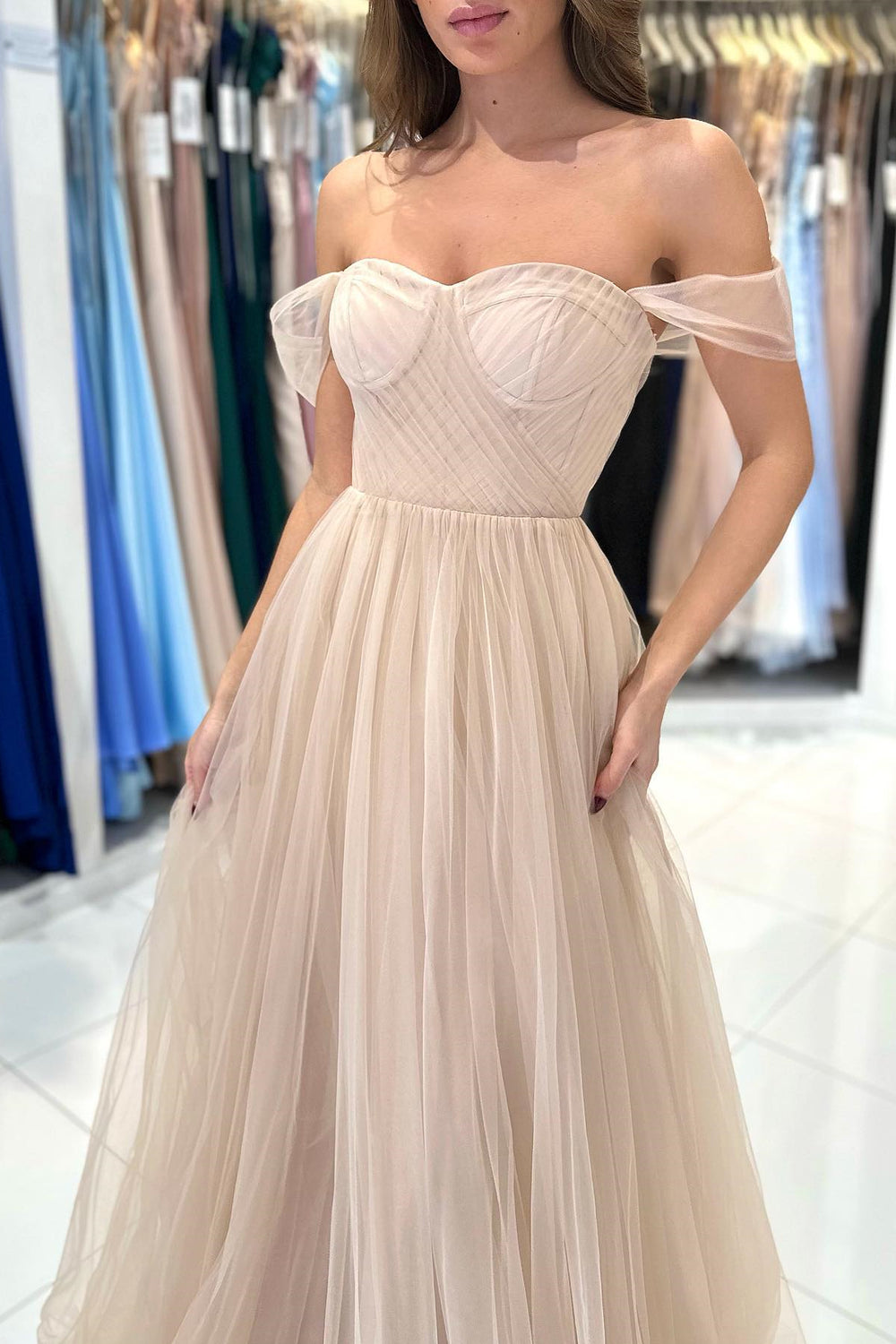 Modern Off-The-Shoulder Sweetheart Prom Dress Tulle A-Line