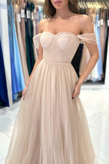 Modern Off-The-Shoulder Sweetheart Prom Dress Tulle A-Line