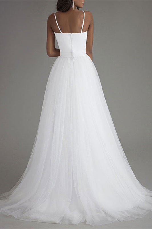 Wedding Dress in Tulle with Sleeveless Spaghetti Straps