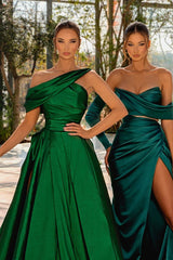 New Arrival Emerald Green Prom Dress High Split Off-the-Shoulder