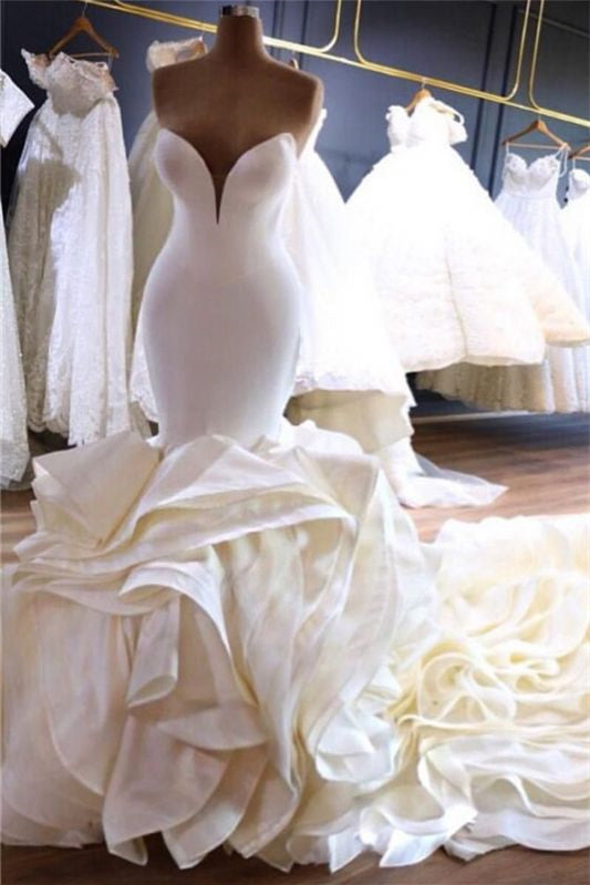 Sleeveless Rose Mermaid Wedding Dress in Deep V-Neck Taffeta