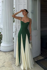 Black Ivory Spliced Sleeveless Spaghetti Straps A-Line Prom Dress