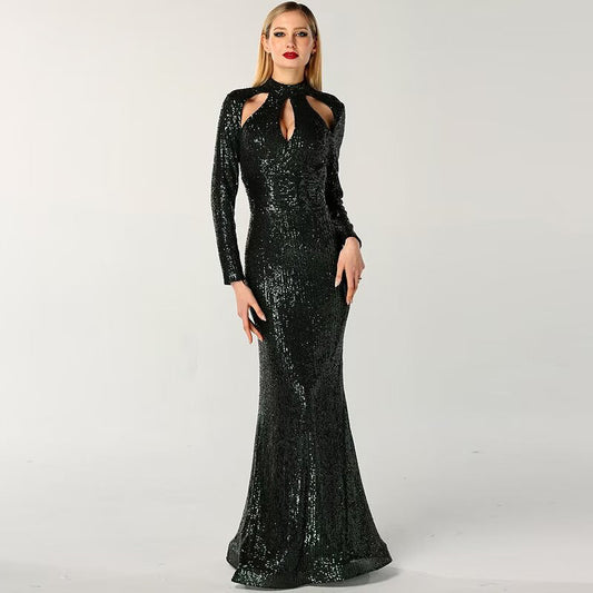Black Green Long Sleeve Prom Dress Sexy Mermaid Dress