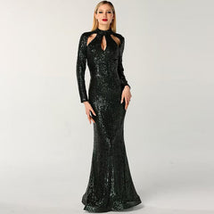Black Green Long Sleeve Prom Dress Sexy Mermaid Dress