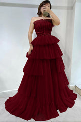 Daffodil Strapless Sleeveless Tulle Prom Dress with layered