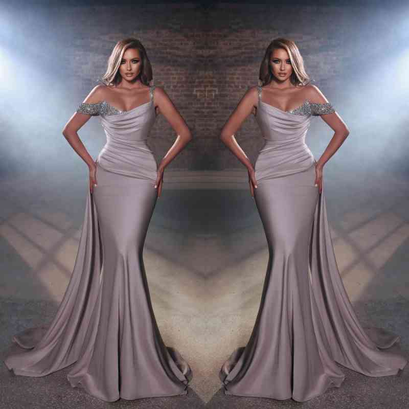 Chic Off-the-Shoulder Mermaid Prom Dress Long Ruffle With Beads