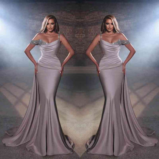 Chic Off-the-Shoulder Mermaid Prom Dress Long Ruffle With Beads