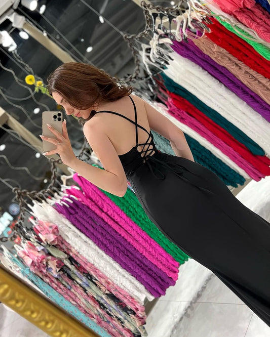 Black Evening Dress Spaghetti Strap Sweatheart With High Slit