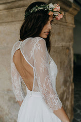 Boho Long Wedding Dress in Chiffon with Lace