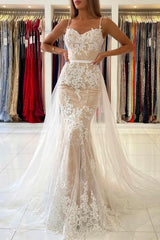 Spaghetti-Straps Mermaid Prom Dress Lace Appliques