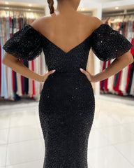 Amazing Black Off-the-Shoulder Sequins Prom Dress Mermaid Long
