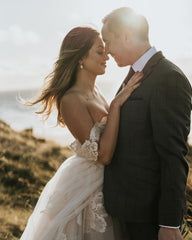 Elegant Off-the-Shoulder A-Line Wedding Gown with Lace Appliques and Tulle