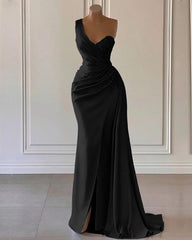 Sky Blue One-Shoulder Luxury Prom Dress Mermaid Split with Ruffles