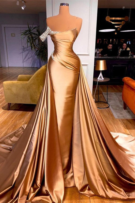 Gorgeous Overskirt Mermaid Prom Dress Off-the-Shoulder With Beads