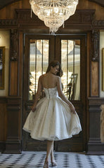 Elegant Short A-line Bridal Gown with Off-the-Shoulder Neckline and Lace Appliques