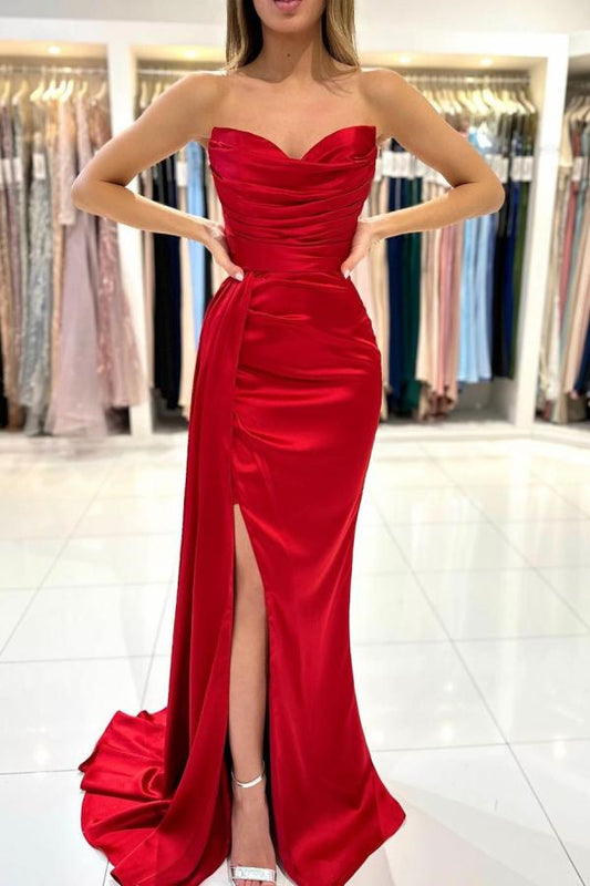 Gorgeous Red Sweetheart Mermaid Prom Dress Pleats With Split Ruffles