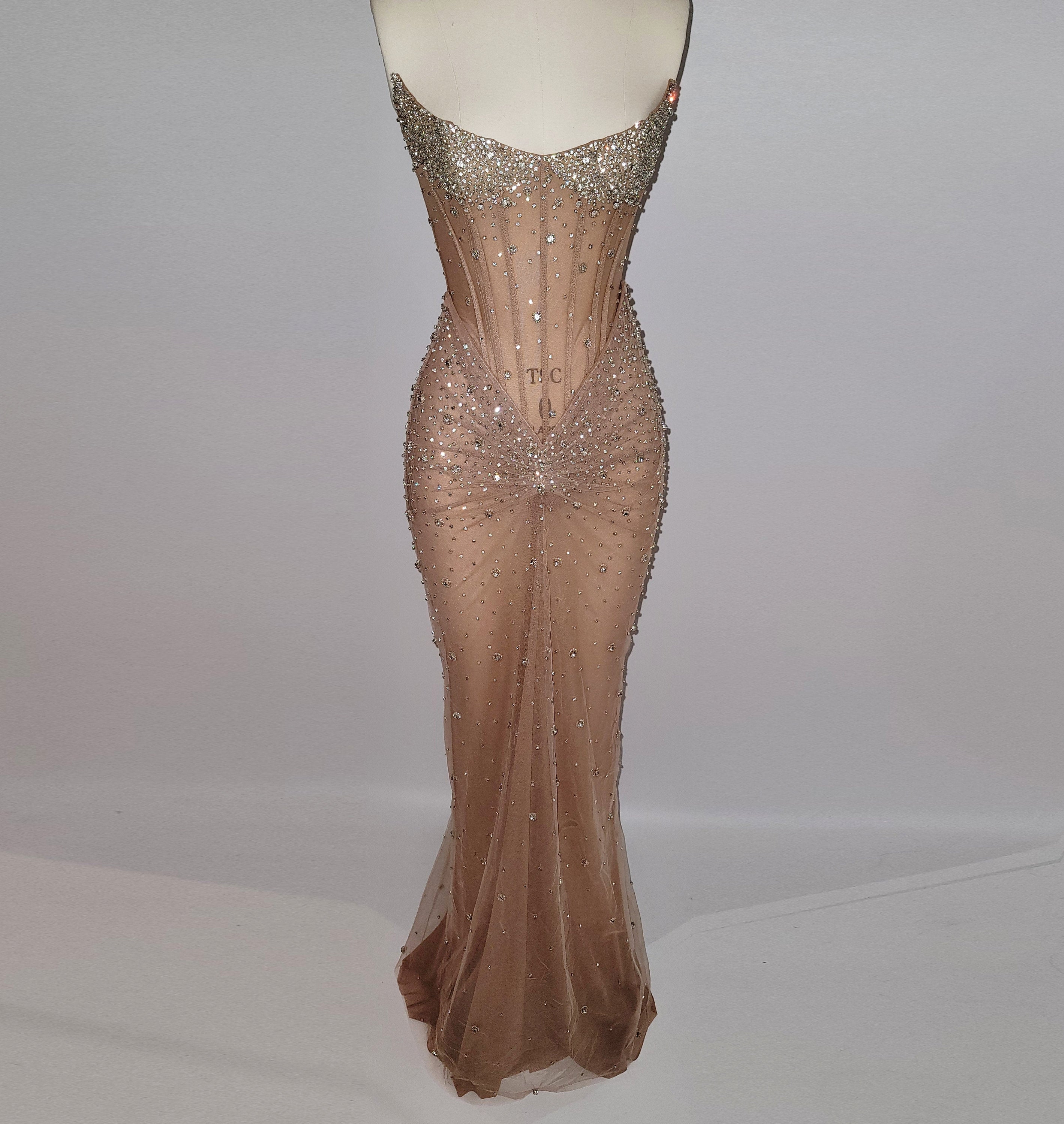 Luxurious Mermaid Crystal Beaded Hand Embroidered Corset Prom Dress