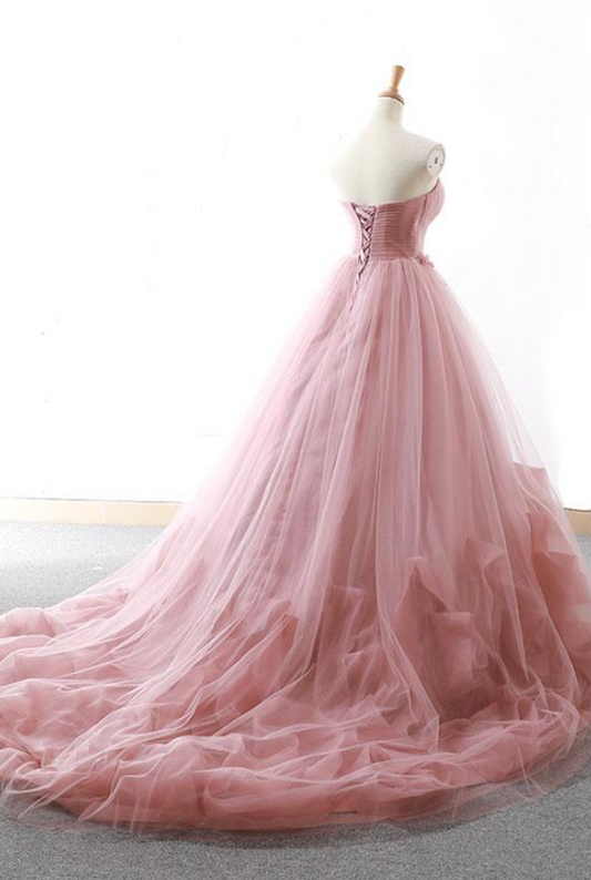 Sweetheart Tulle Wedding Gown in Beautiful Pink