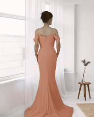 Mermiad Long Prom Dress Lotus Root Pink Off the Shoulder Pleated