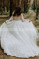 Elegant Long-Sleeve Lace A-Line Gown in Tulle