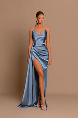 Gorgeous Sweetheart Dusty Blue Prom Dress Mermaid Long Slit With Pleats
