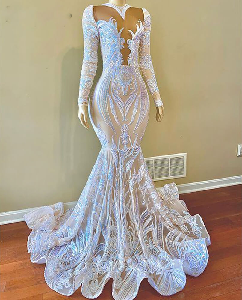 Hot Sale Mermaid Prom Dress  Long Sleeves With Sequins Lace