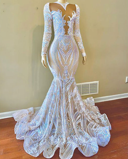 Hot Sale Mermaid Prom Dress  Long Sleeves With Sequins Lace