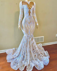Hot Sale Mermaid Prom Dress  Long Sleeves With Sequins Lace