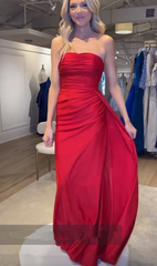 Beautiful Red Strapless Prom Dresses Mermaid Long With Pleats