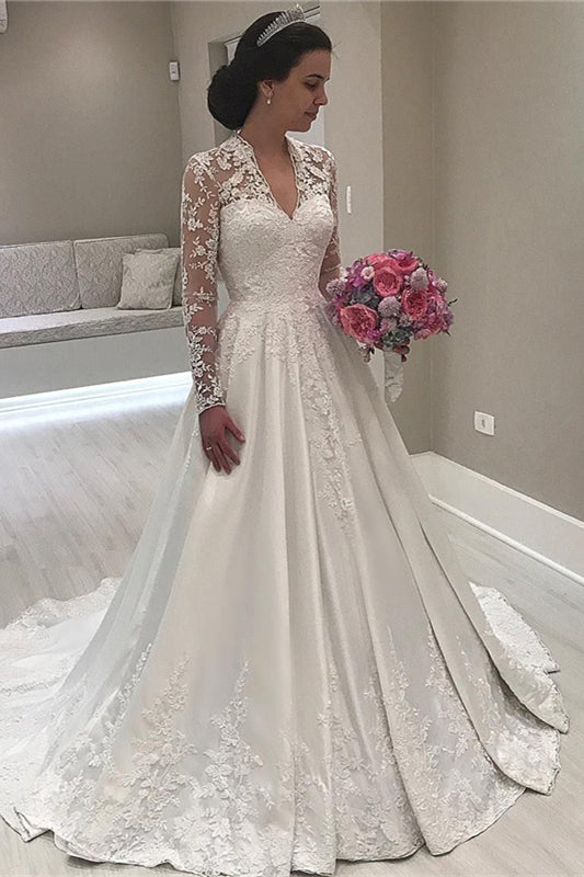 Sweetheart Mermaid Wedding Dress with Long Sleeves and Lace Appliques by Ballbellas