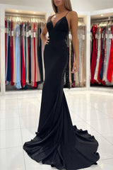 Amazing Black Spaghetti-Straps Mermaid Prom Dress V-Neck Online