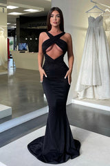 Gorgeous Halter Black Mermaid Prom Dress Sleeveless On Sale