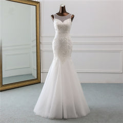 Elegant Lace Mermaid Wedding Gown in Jewel-Toned Tulle with Backless Design