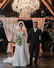 Elegant Off-the-Shoulder Mermaid Wedding Gown with Lace Appliques and Long Sleeves