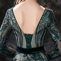 New Arrival Dark Green Sequins Long Sleeves Prom Dress With Detachable Skirt