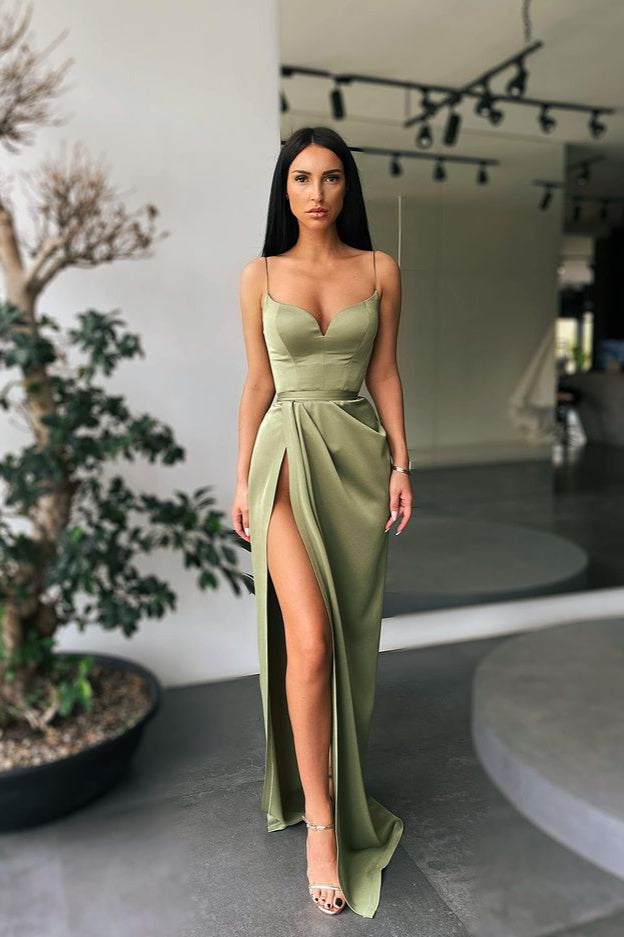 Spaghetti-Straps Mermaid Prom Dress Split Long Evening Party Gowns