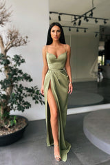 Spaghetti-Straps Mermaid Prom Dress Split Long Evening Party Gowns