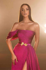Chic Fuchsia Off-The-Shoulder Strapless Mermaid Prom Dress With Split
