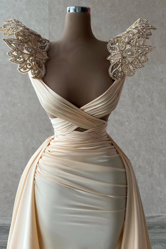 Goregous V-Neck Sleeveless Mermaid Evening Dress Beadings with Slit