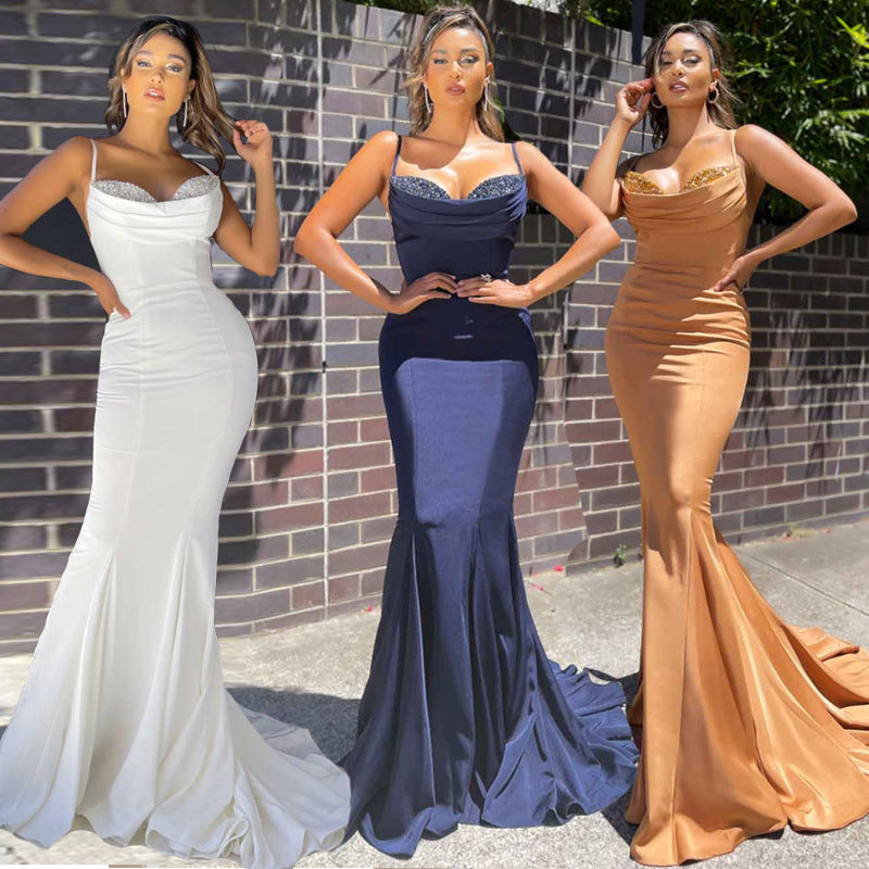 Gorgeous Spaghetti-Straps Mermaid Prom Dress Long With Beadings
