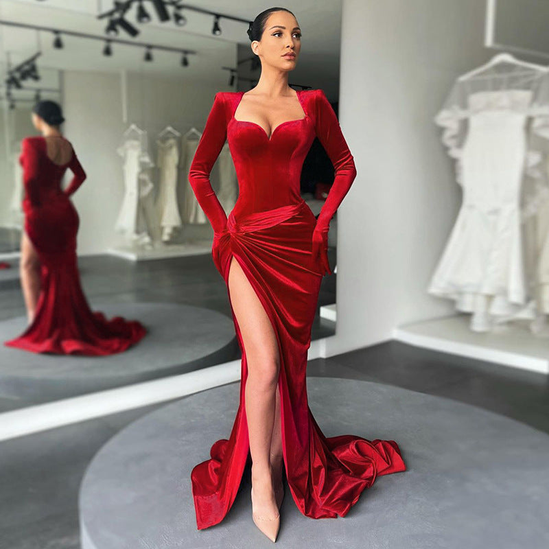 Classy Long Sleeves Mermaid Prom Dress Long With Slit