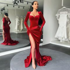 Classy Long Sleeves Mermaid Prom Dress Long With Slit